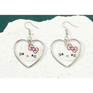 Adorable Hello Kitty Heart-Shaped Dangle Earrings – Cute Cartoon Jewelry